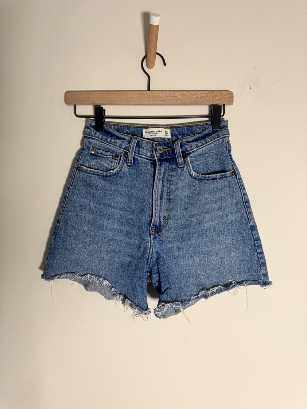 Abercrombie & Fitch Medium Blue High-Waist Denim Cutoff Shorts
